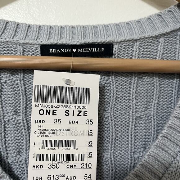 Brandy Melville Cable Knit V Neck Sweater OS Baby Blue Preppy Soft Girl Academia - Picture 5 of 7